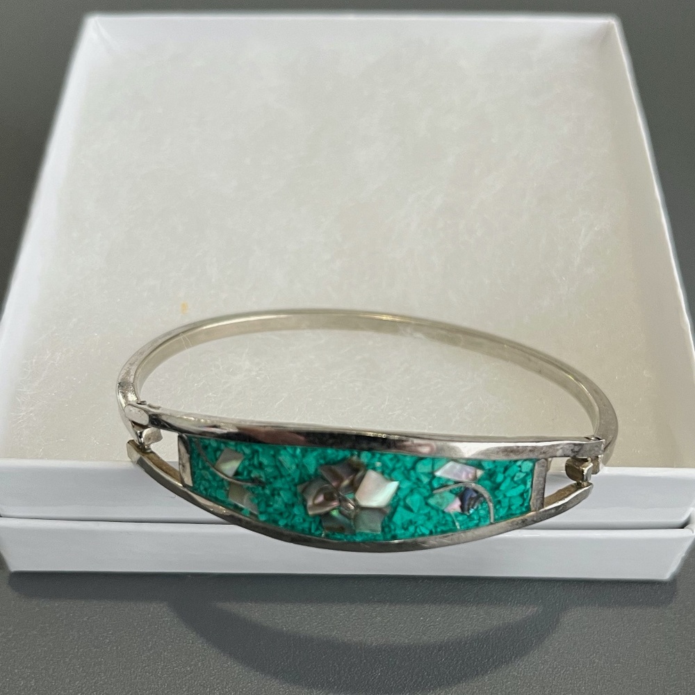 TAXCO Mexico 925 Sterling Silver, Turquoise, & Abalone Bracelet